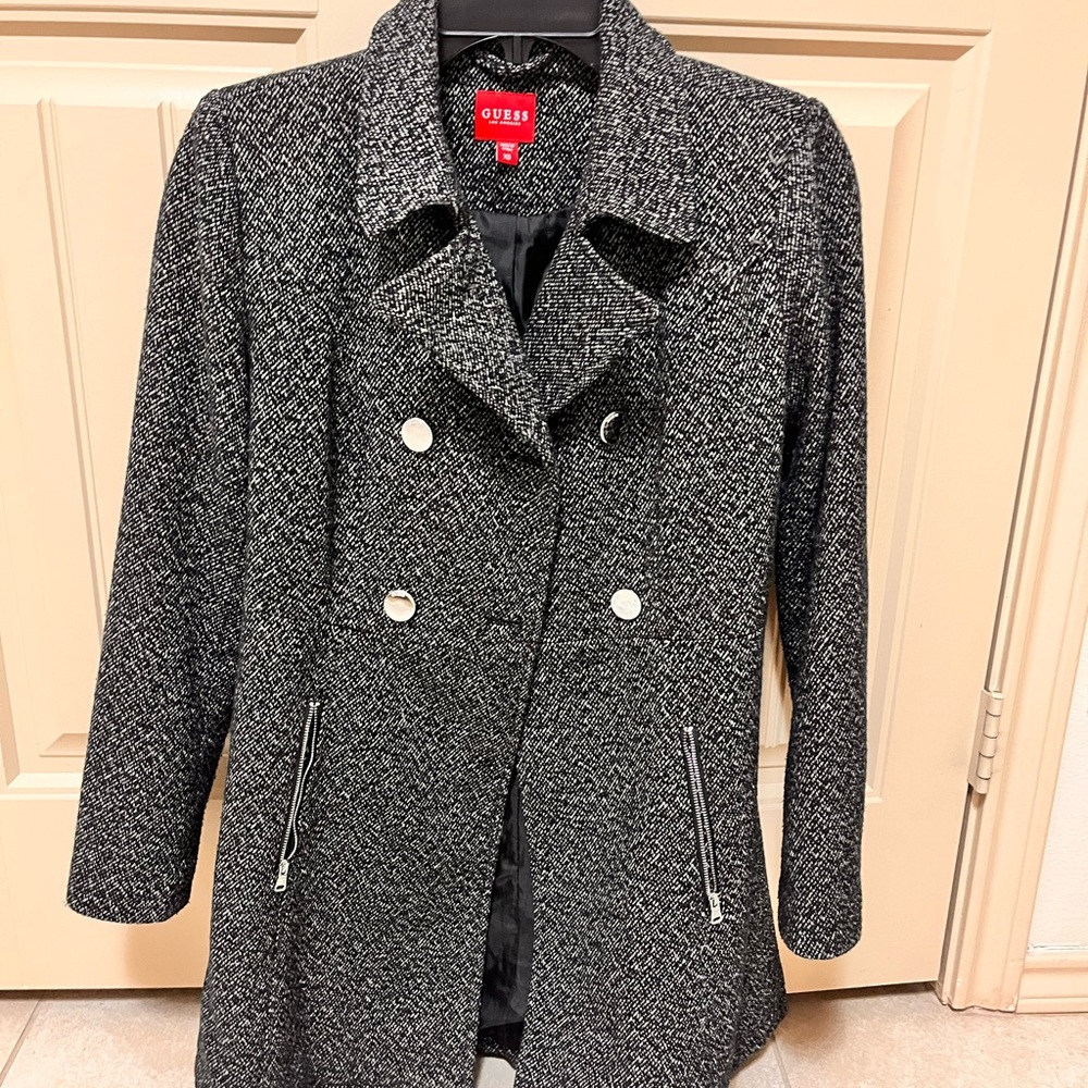 Guess Women's Gray Double-Breasted Pea Coat